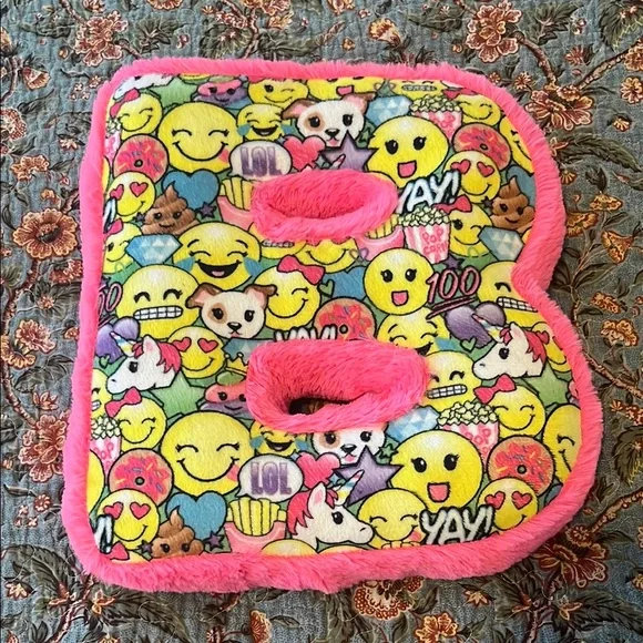 Justice Toys Colorful B Fuzzy Justice Emoji Pink Plush Pillow